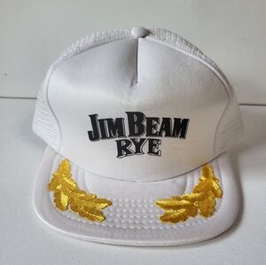 Vintage 90's Jim Beam Rye Whiskey White Snapback Trucker Hat